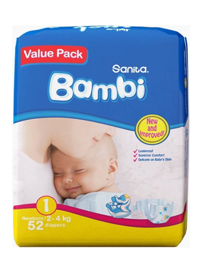 Baby Diaper Jumbo Pack, Newborn(2-4 Kg), 52 Count