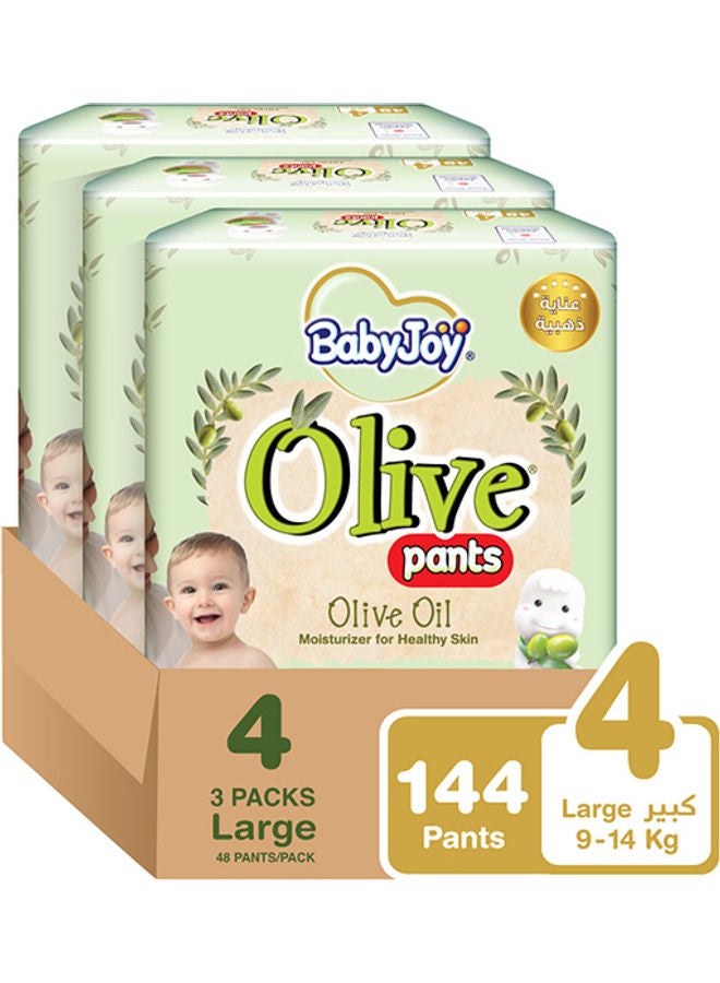 Olive Oil Pants, Size 4 large, 9 To 14 Kg, Mega Pack of 3, 144 Diapers