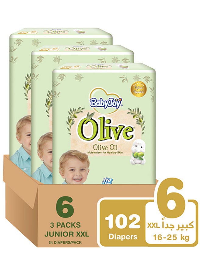 Olive Oil, Size 6 Junior XXL, 16 to 25 kg, Mega Box, 102 Diapers