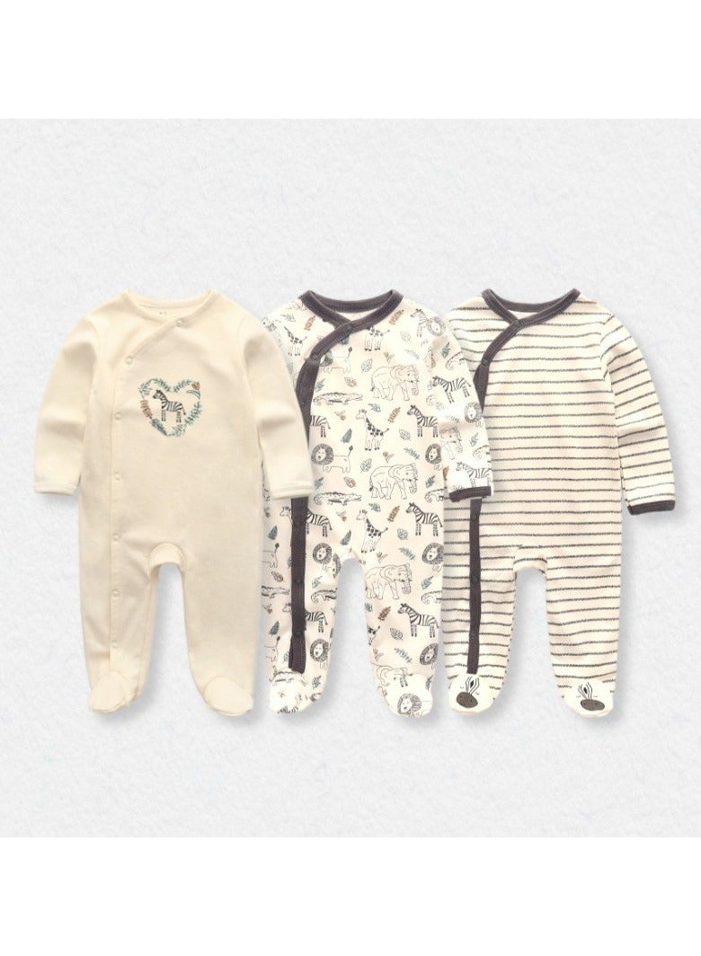 Infant And Toddler Pure Cotton One-Piece Long-Sleeved Crawling Suit 3-Piece Set