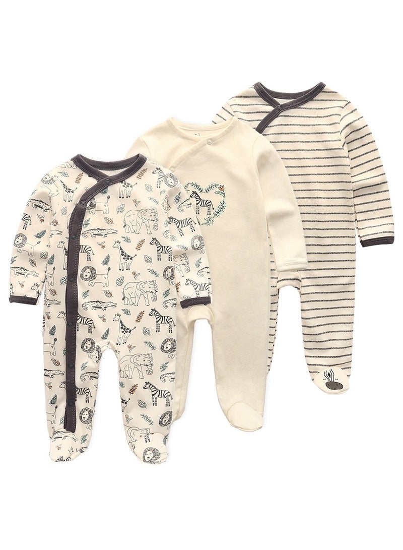 Infant And Toddler Pure Cotton One-Piece Long-Sleeved Crawling Suit 3-Piece Set