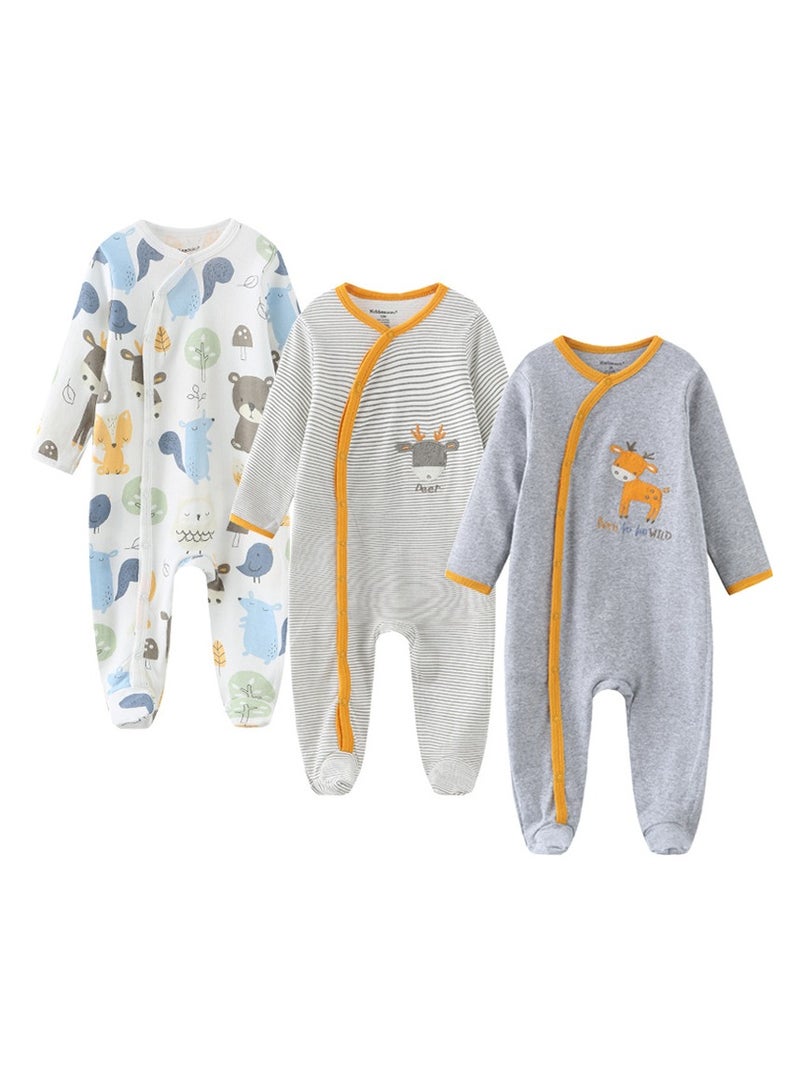 Infant And Toddler One-Piece Long-Sleeved Crawling Suit 3-Piece Set