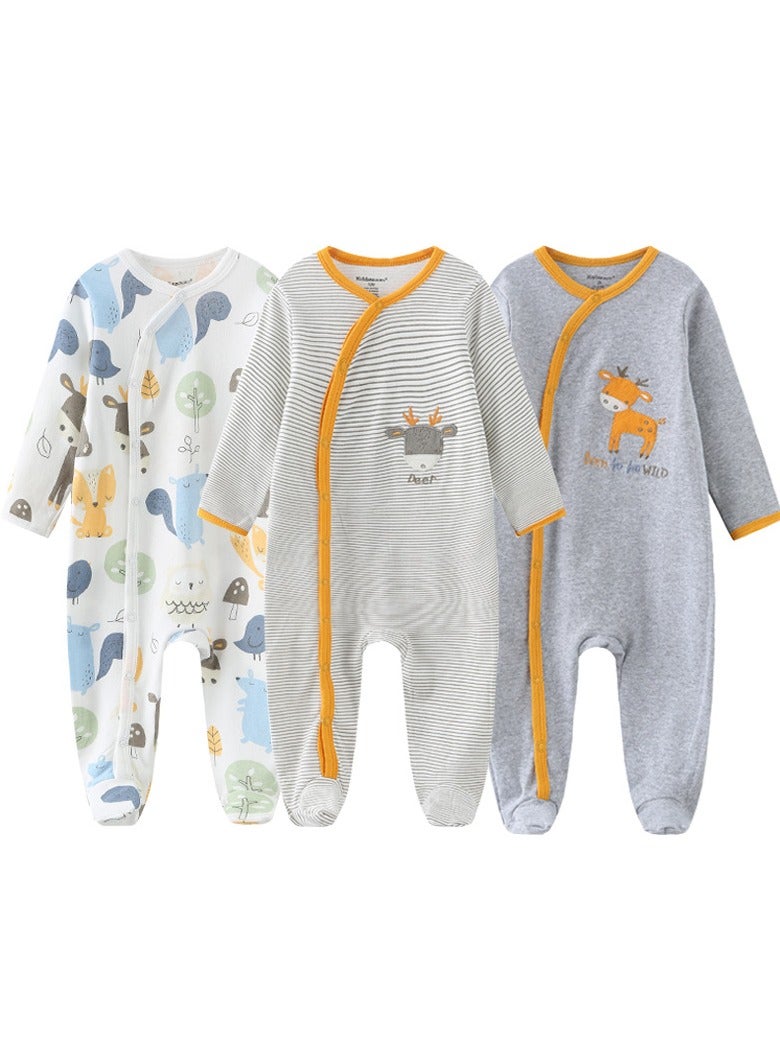 Infant And Toddler One-Piece Long-Sleeved Crawling Suit 3-Piece Set