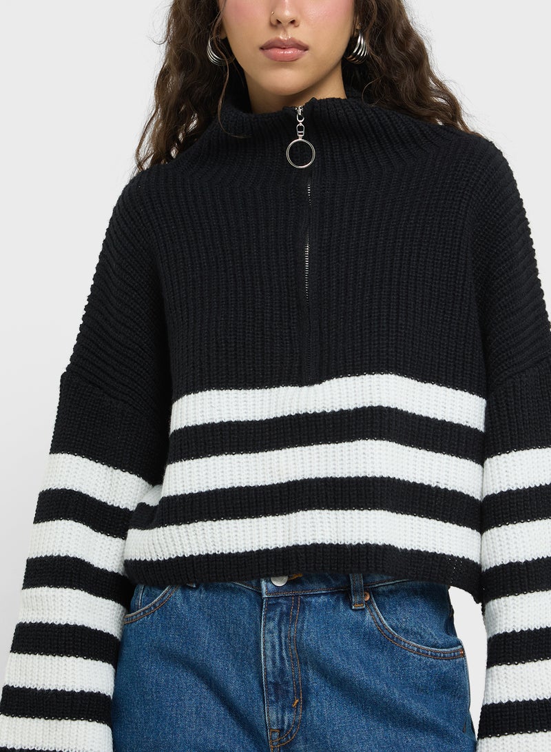 Stripe Zip Up Sweater