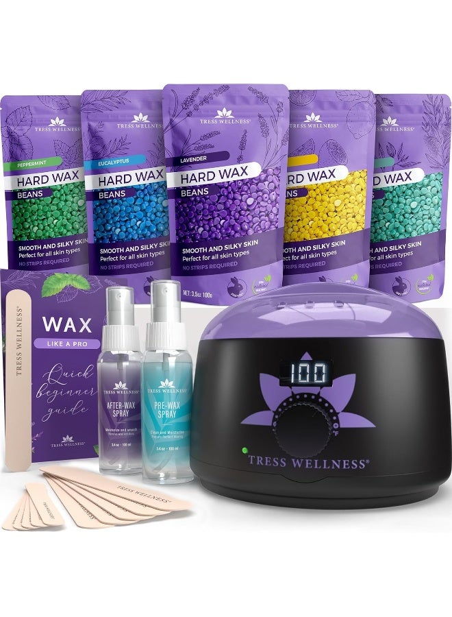 Wax Machine Hair Removal Kit Waxing Kit Easy To Use Digital Display For Sensitive Skin Hard Wax Beads For Wax Pot Wax Warmer Waxing Kits Professional Full Kit With Waxing Beads