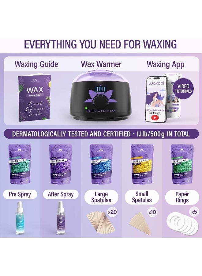 Wax Machine Hair Removal Kit Waxing Kit Easy To Use Digital Display For Sensitive Skin Hard Wax Beads For Wax Pot Wax Warmer Waxing Kits Professional Full Kit With Waxing Beads