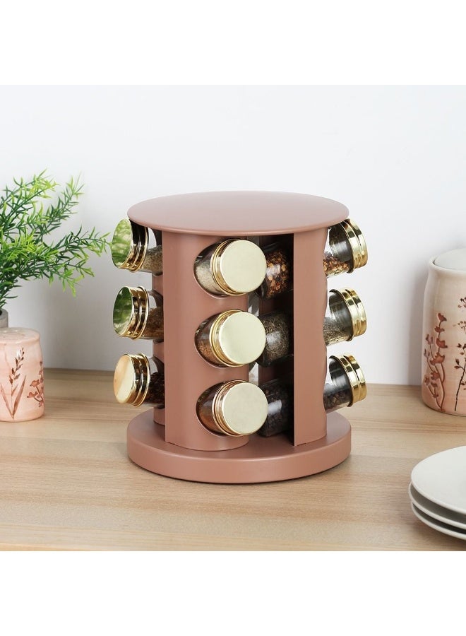 Mocha 13-Piece Spice Rack Set Black, Gold Lid 12x100ml, D 19 X 21.5Cm