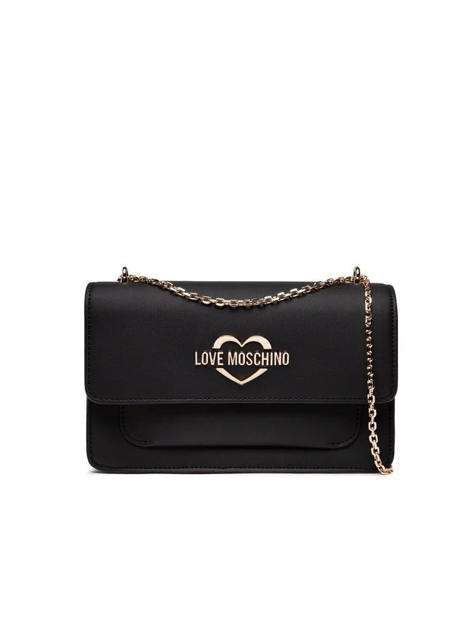 Classic Black  Handbag with Elegant Gold Details for Women