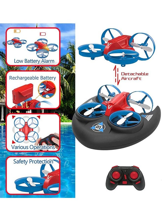 3 in 1 Water Land and Air RC Boat Toys for Boys, 2.4 GHz High Speed Remote Control Boat, Kids Drone 360° Spin and Flip, RC-Hovercrafts Pool Toys for Kids Toys for 8-12 Years Old Boys