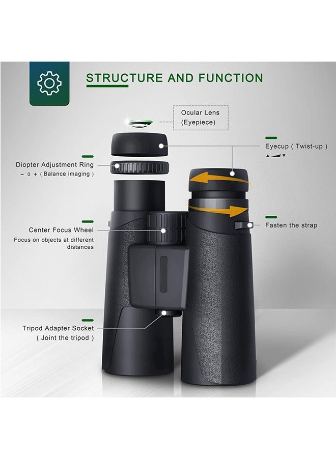 Binoculars for Adults 10x42 BAK-4 Roof Prism FMC Lens, HD Compact Durable Binoculars for Birdwatching Hunting Hiking and Traveling with Carrying Bag and Strap