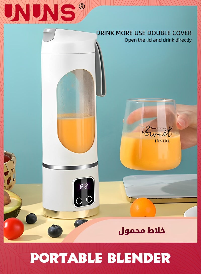 Portable Blender,Cordless 15.2oz (450ML) Fruit Vegetable Juicer Blender With 12 Blades,Personal Blender-for Shakes And Smoothies,Leakproof-Lid Sip Spout,Dishwasher Safe Parts,White