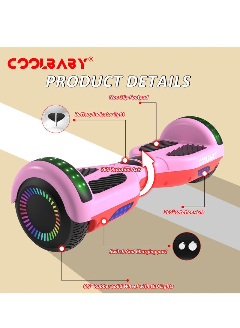 6.5inch Smart Electric Scooter 2 Wheels Self Balancing Scooter Lithium Battery Hoverboard Balance Scooter Bluetooth with Led Lights.