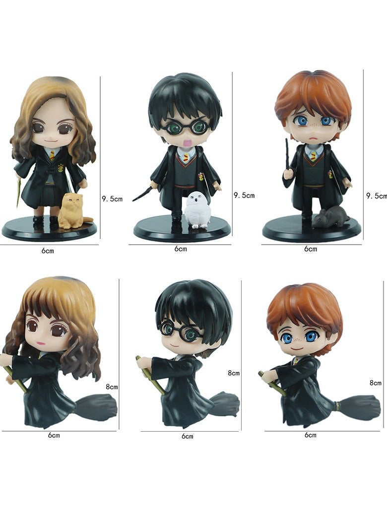 6-Piece Harry Potter Action Figures Sets 9cm, Anime Cartoon Small Figurines Toys, Collectible Ornaments for Birthday Holiday Party Favors Supplies, Cake Cupcake Toppers, Car, Micro Landscape