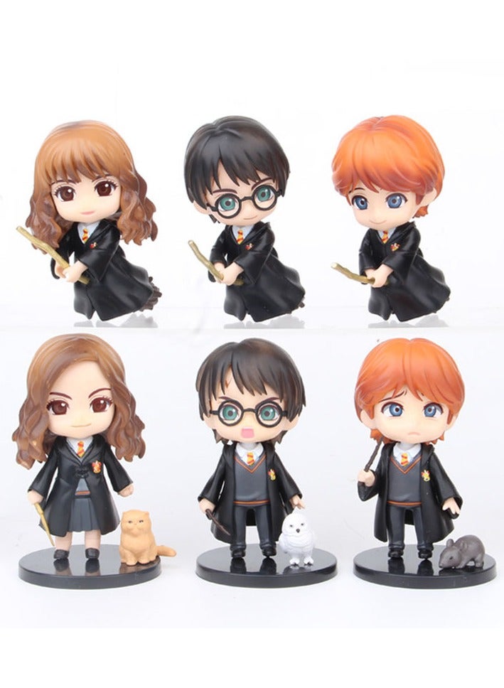 6-Piece Harry Potter Action Figures Sets 9cm, Anime Cartoon Small Figurines Toys, Collectible Ornaments for Birthday Holiday Party Favors Supplies, Cake Cupcake Toppers, Car, Micro Landscape