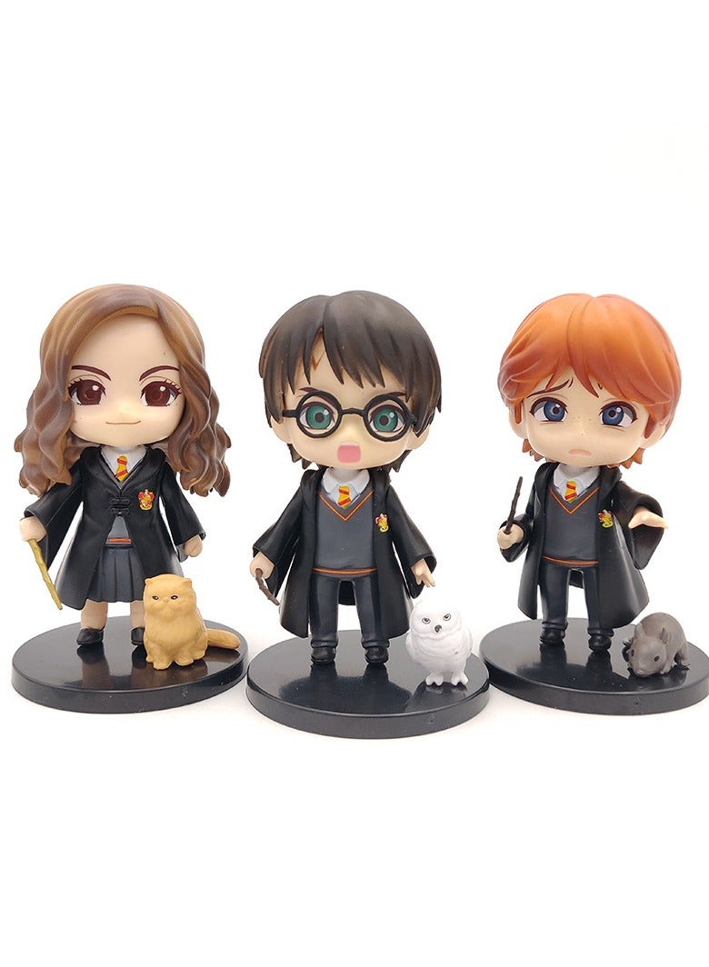 6-Piece Harry Potter Action Figures Sets 9cm, Anime Cartoon Small Figurines Toys, Collectible Ornaments for Birthday Holiday Party Favors Supplies, Cake Cupcake Toppers, Car, Micro Landscape