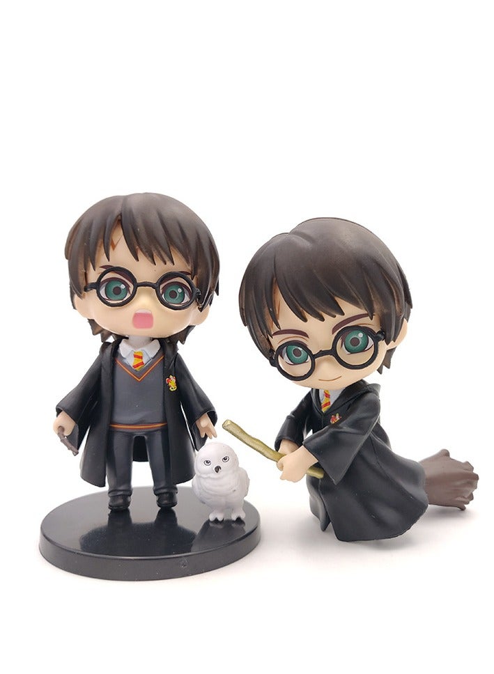 6-Piece Harry Potter Action Figures Sets 9cm, Anime Cartoon Small Figurines Toys, Collectible Ornaments for Birthday Holiday Party Favors Supplies, Cake Cupcake Toppers, Car, Micro Landscape