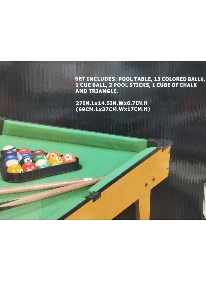 Mini Pool Table Wooden Tabletop Billiard Game Set With Chew Sticks Balls And Accessories For Home Office And Kids Entertainment