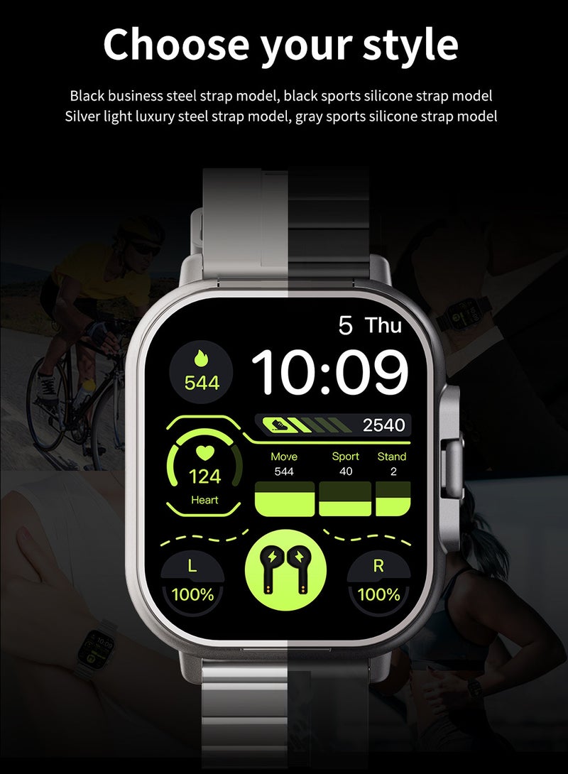 New Earphones 2-in-1 Smart Watch, Sports Fitness Tracker, Multifunctional Fashionable Silicone Strap Smart Watch