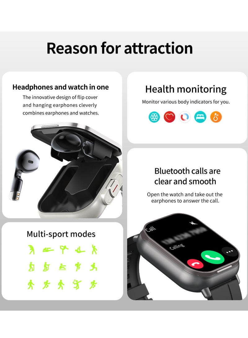 New Earphones 2-in-1 Smart Watch, Sports Fitness Tracker, Multifunctional Fashionable Silicone Strap Smart Watch