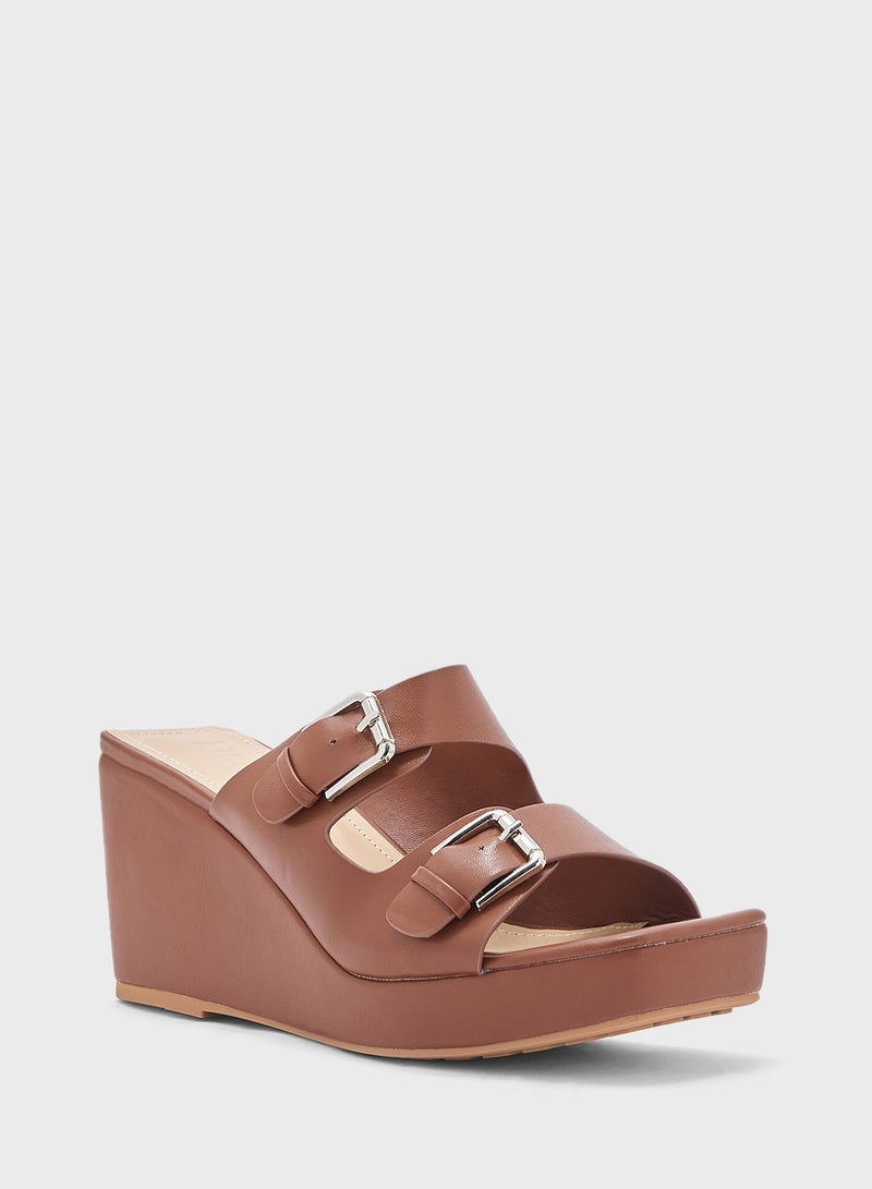 Buckle Detail Double Strap Wedge Sandal