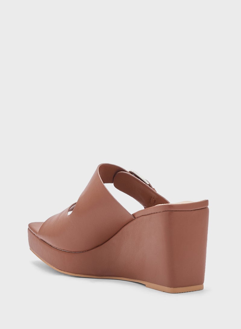 Buckle Detail Double Strap Wedge Sandal