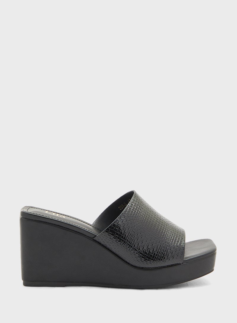 Textured Mule Wedge Sandal