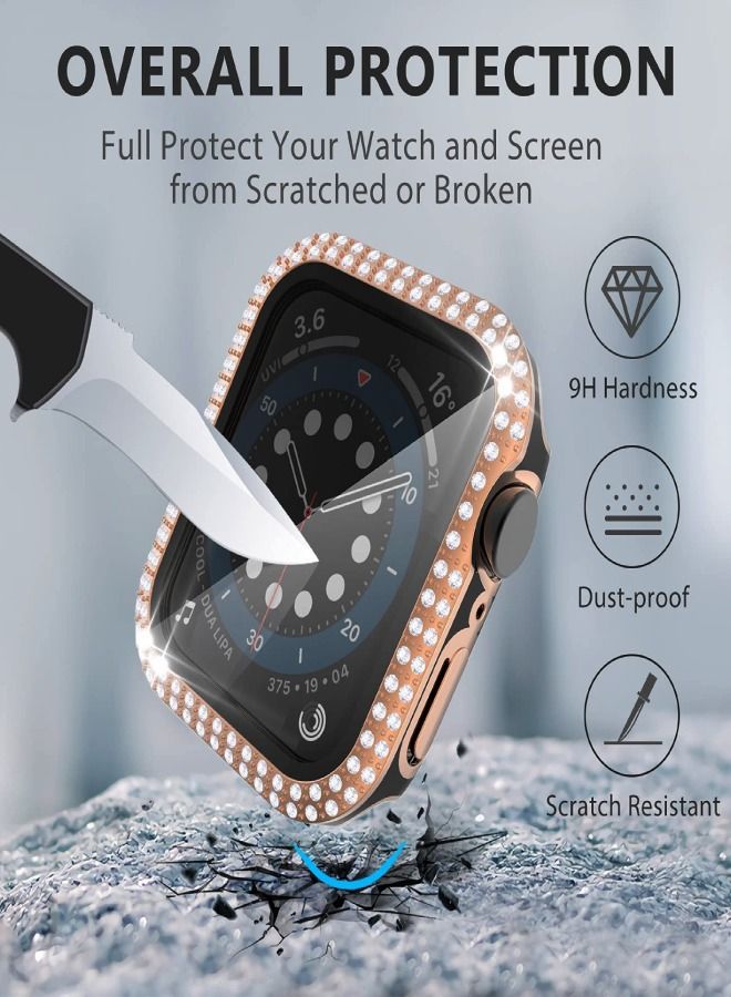 Smartwatch Luxury Anti Shock Screen Protector Cover Case Sensitive Touch Tempered Glass Screen Protector With Two Tone Color Double Row Glitter Crystal Diamonds Apple Watch SE 44mm Rose Gold / Black