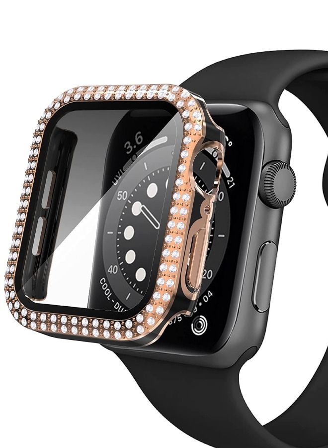 Smartwatch Luxury Anti Shock Screen Protector Cover Case Sensitive Touch Tempered Glass Screen Protector With Two Tone Color Double Row Glitter Crystal Diamonds Apple Watch SE 44mm Rose Gold / Black