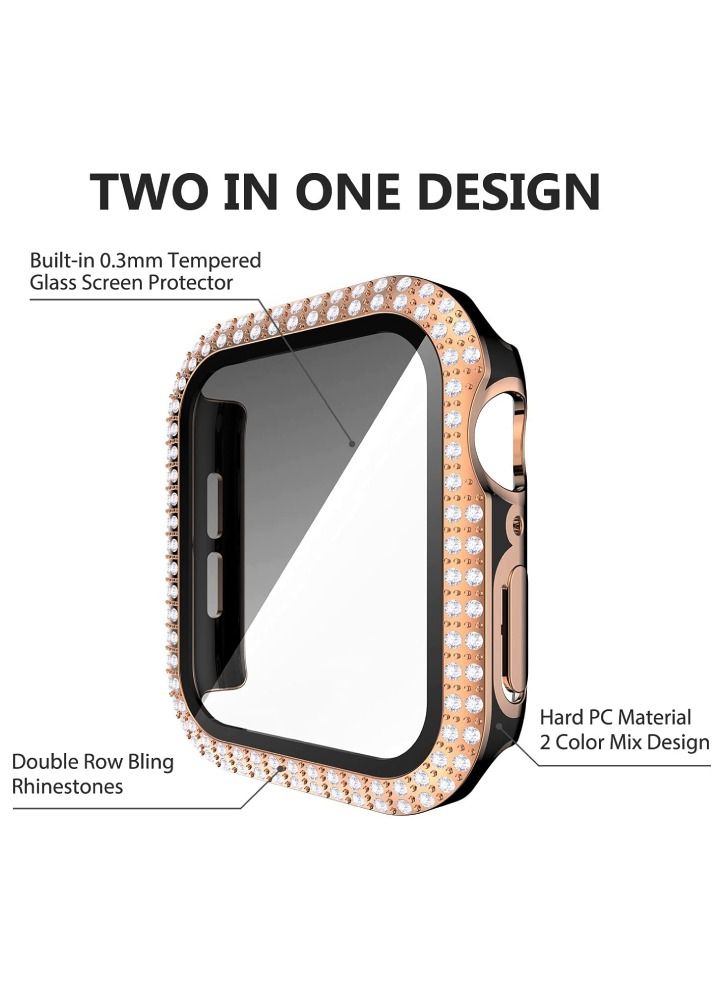 Smartwatch Luxury Anti Shock Screen Protector Cover Case Sensitive Touch Tempered Glass Screen Protector With Two Tone Color Double Row Glitter Crystal Diamonds Apple Watch SE 44mm Rose Gold / Black