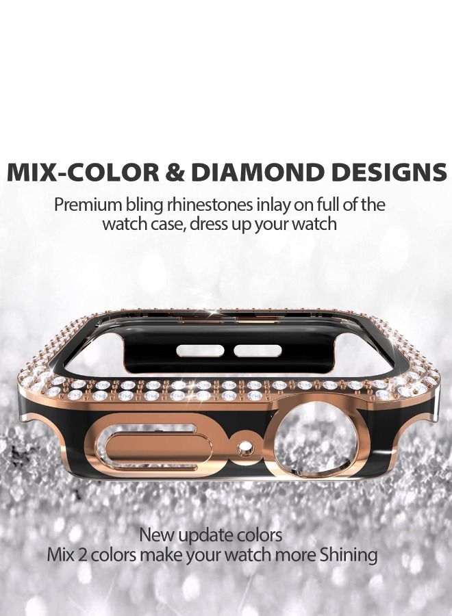 Smartwatch Luxury Anti Shock Screen Protector Cover Case Sensitive Touch Tempered Glass Screen Protector With Two Tone Color Double Row Glitter Crystal Diamonds Apple Watch SE 44mm Rose Gold / Black