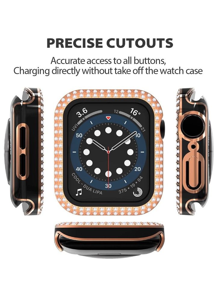 Smartwatch Luxury Anti Shock Screen Protector Cover Case Sensitive Touch Tempered Glass Screen Protector With Two Tone Color Double Row Glitter Crystal Diamonds Apple Watch SE 44mm Rose Gold / Black