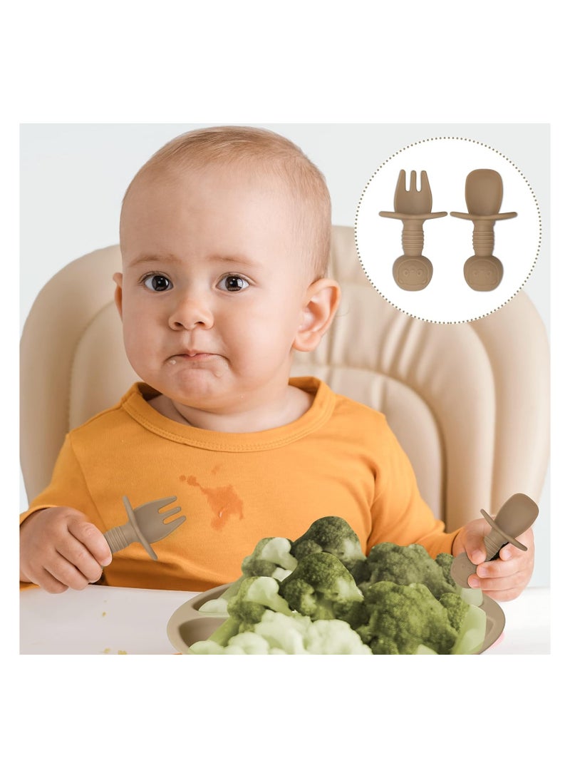 Baby Feeding Set 10-Piece | Baby Led Weaning Utensils Set Includes Suction Bowl and Plate, Baby Spoon and Fork, Sippy Cup with Straw and Lid | Baby Feeding Supplies Set (B-Beige)