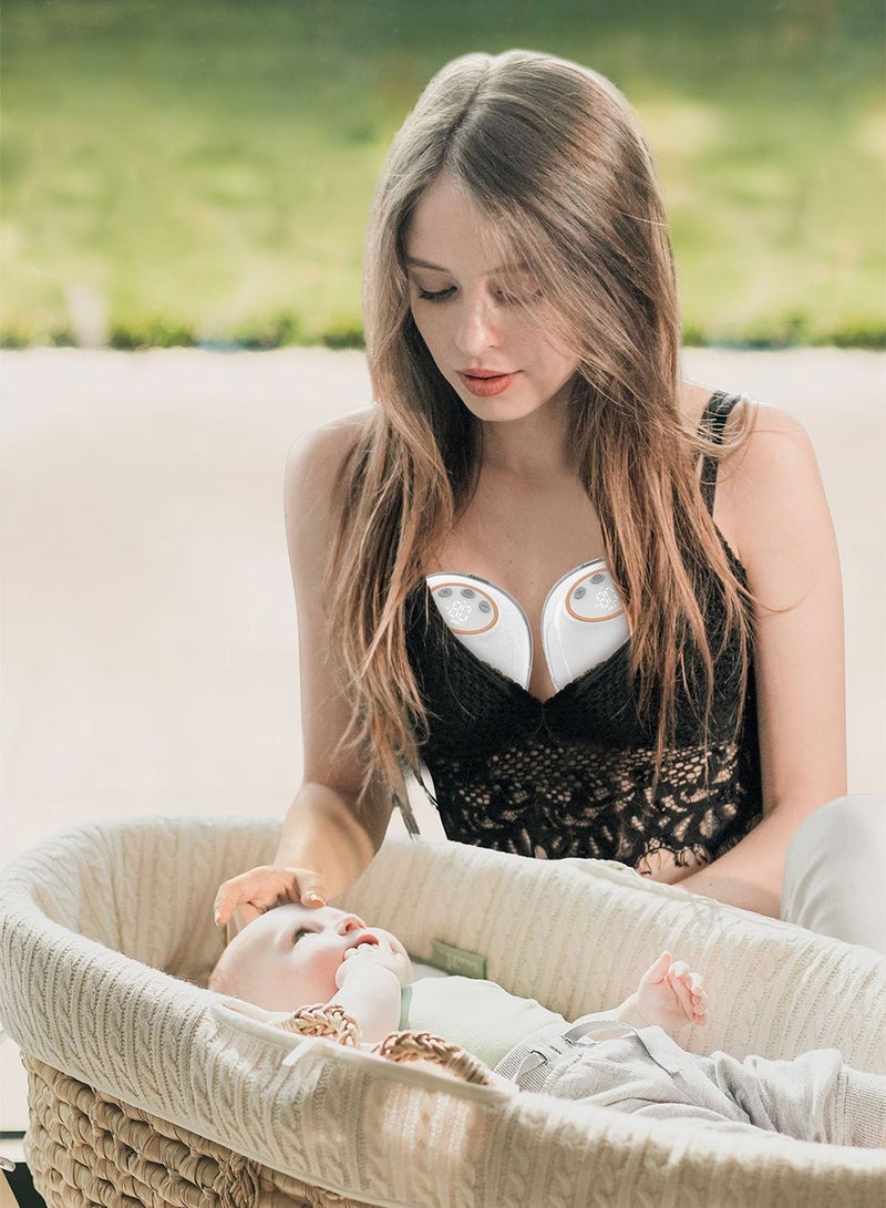 Wearable Breast Pump Hands Free with 4 Modes & 12 Levels Low Noise Portable Electric Breast Pump 10 Milk Storage Bags