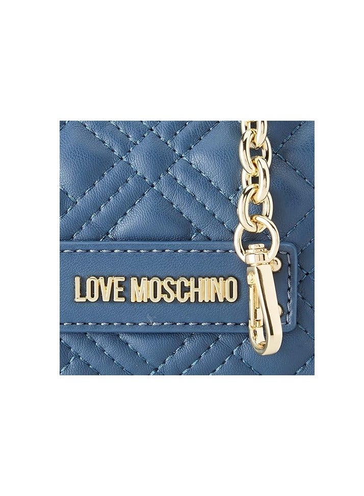 Blue Quilted  Handbag with Chic Gold Accents for Women