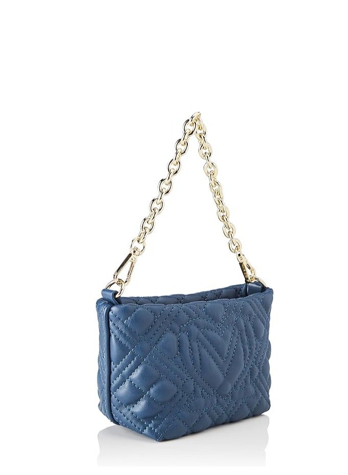 Blue Quilted  Handbag with Chic Gold Accents for Women