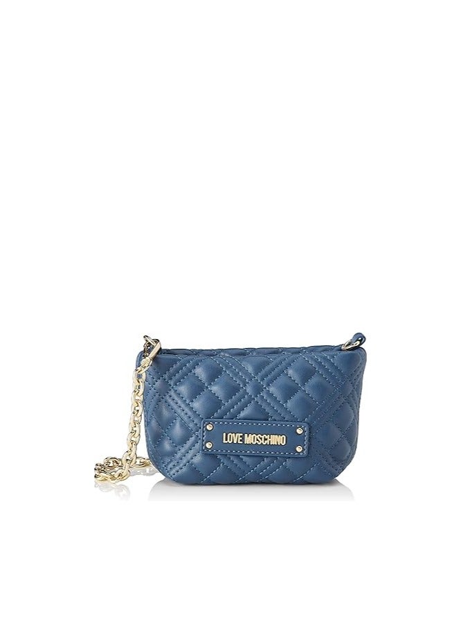 Blue Quilted  Handbag with Chic Gold Accents for Women