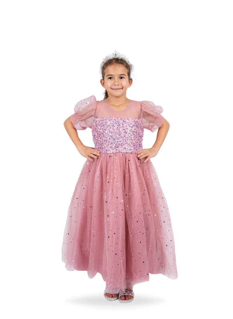 Dark Pink Party Dress Sequin Stars