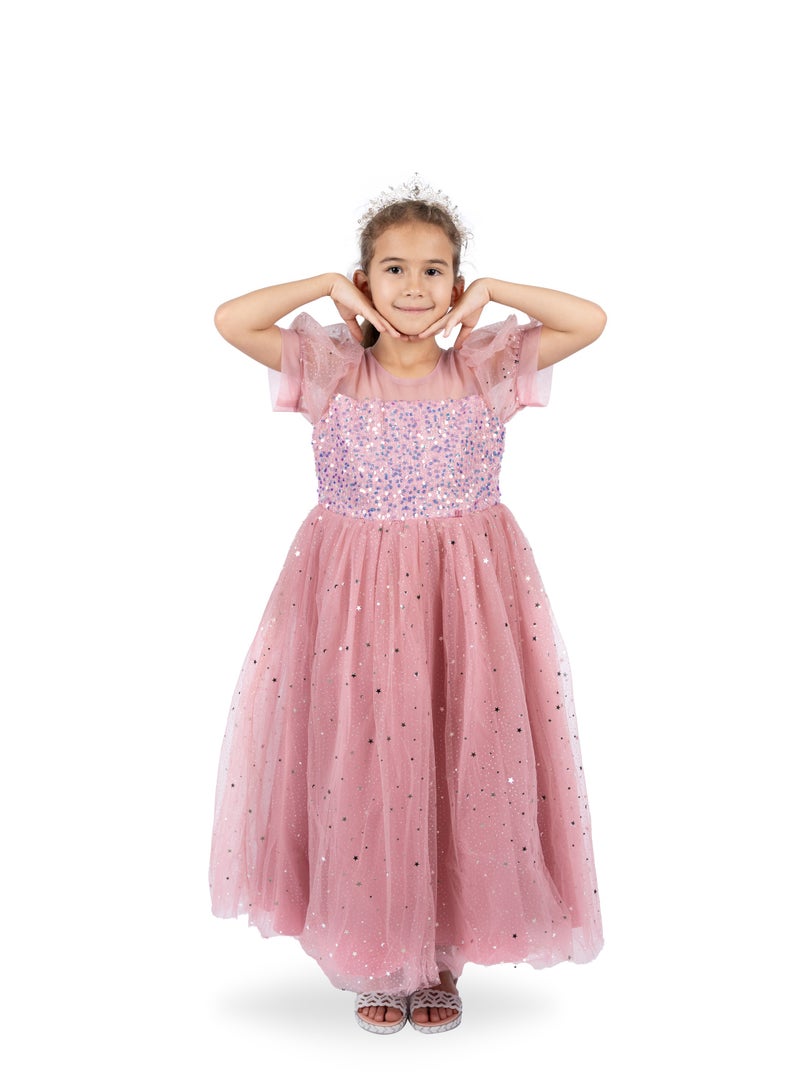 Dark Pink Party Dress Sequin Stars