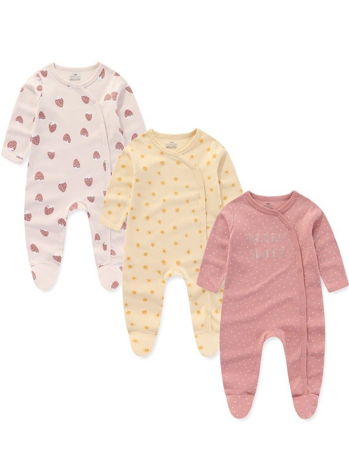 Infant And Toddler Pure Cotton One-Piece Long-Sleeved Crawling Suit 3-Piece Set