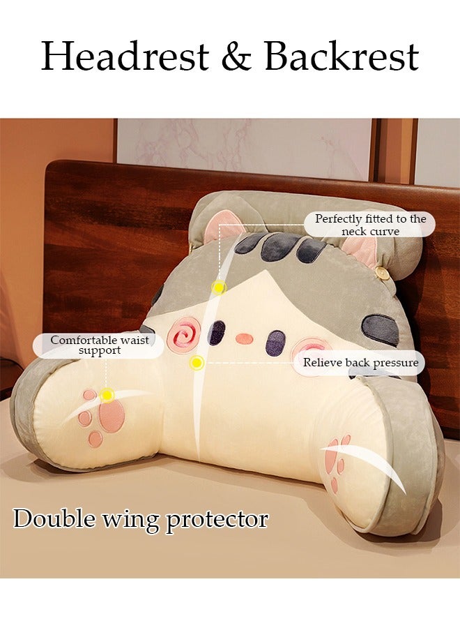 Husband Pillow Backrest with Arms Adult Reading Pillow Shredded Memory Foam, Ultra-Comfy Removable Microplush Cover and  Detachable Neck Roll Unmatched Support Bed Rest Sit Up Pillow