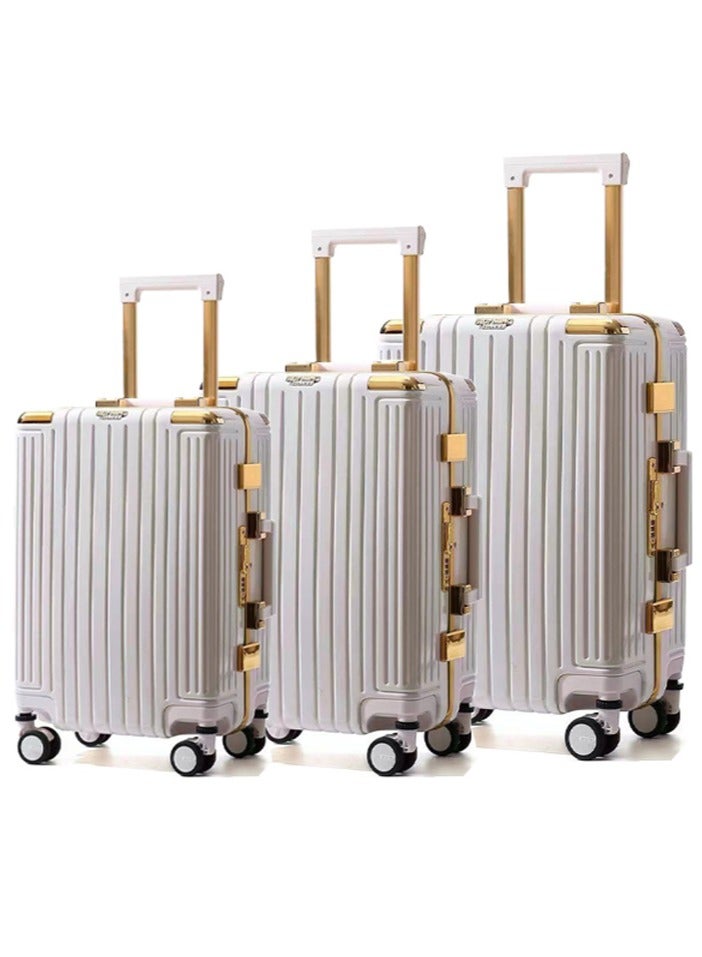 3 PCS TROLLEY LUGGAGE ALUMINUM FRAME POLY CARBON MATERIAL, LUGGAGE SUITCASE SET AND CABIN LUGGAGE BAG SET WHITE COLOUR