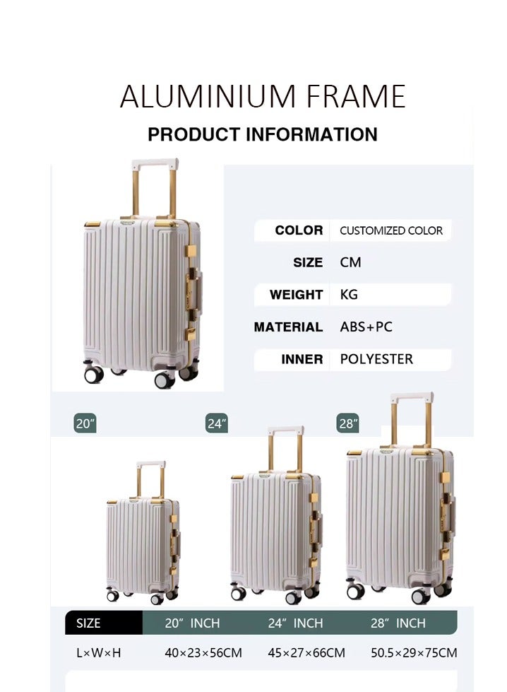 3 PCS TROLLEY LUGGAGE ALUMINUM FRAME POLY CARBON MATERIAL, LUGGAGE SUITCASE SET AND CABIN LUGGAGE BAG SET WHITE COLOUR