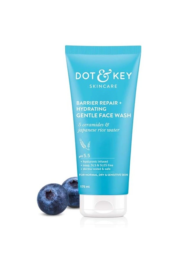 DOT & KEY Barrier Repair + Hydrating Gentle Face Wash With Probiotic| Ceremide Face Wash | Face Wash For Dry Skin,Normal Skin&Sensitive Skin | Gently Cleanses Skin From Dirt & Oil For Unisex,175ML