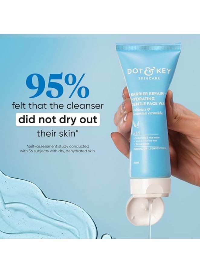 DOT & KEY Barrier Repair + Hydrating Gentle Face Wash With Probiotic| Ceremide Face Wash | Face Wash For Dry Skin,Normal Skin&Sensitive Skin | Gently Cleanses Skin From Dirt & Oil For Unisex,175ML