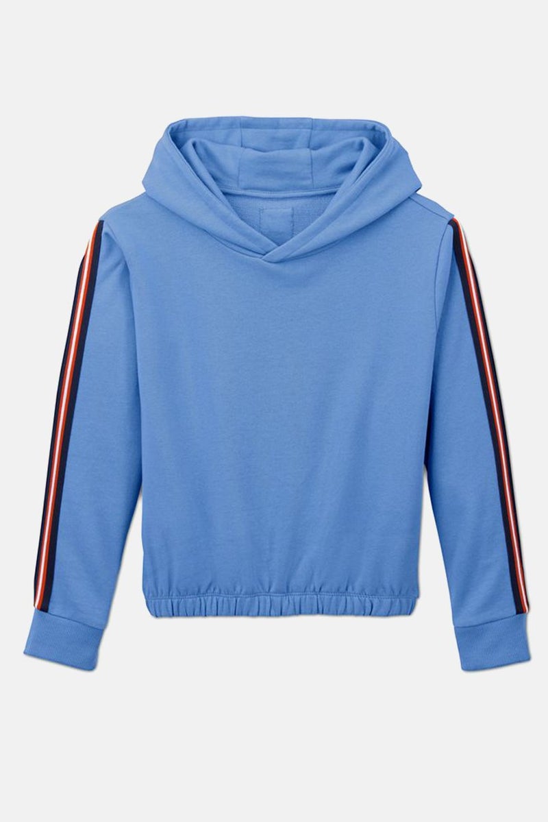 Kids Girl Plain Elasticized Hem Hooded Sweatshirt, Blue