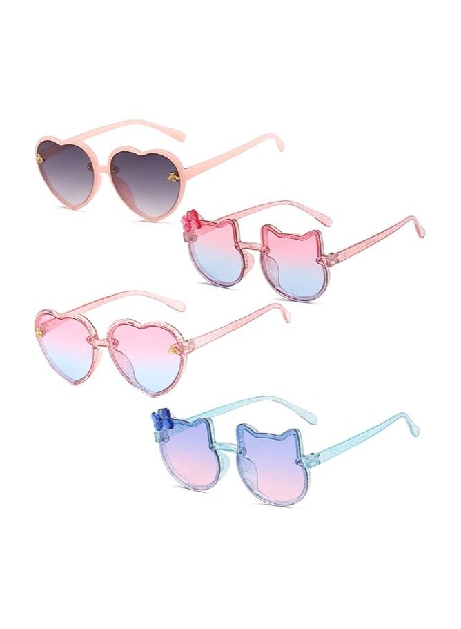 4 Pairs Kids Sunglasses for Toddler Girls Cute Outdoor Beach Round Heart Shaped Sunglasses Eyewear for Kids Children Gifts