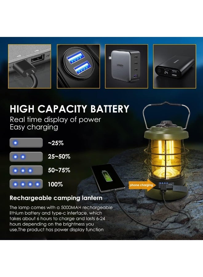 Rechargeable Camping Lantern 1500 High Lumens Hurricane Camp Light 2 Modes Portable Electric Tent Lamp Hands-Free Flashlight Lantern 5000 Mah Battery Led Lanterns For Power Outages