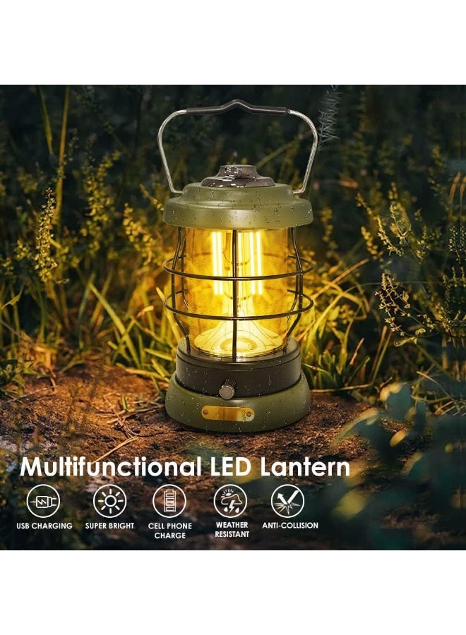 Rechargeable Camping Lantern 1500 High Lumens Hurricane Camp Light 2 Modes Portable Electric Tent Lamp Hands-Free Flashlight Lantern 5000 Mah Battery Led Lanterns For Power Outages