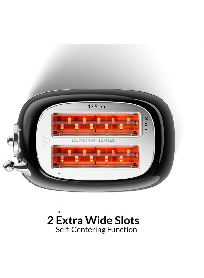 Germany Retro Combo: 2-Slice Steel Toaster with Dust Cover & Bun Warmer, 815W + 1.7L Stainless Steel Kettle with Thermometer, Strix Control, 2200W
