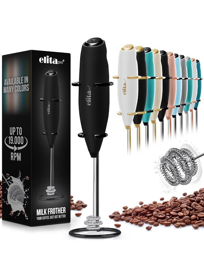 Elitapro  Ultra-High Speed Triple Whisk Milk Frother - “Tornado” Effect Handheld Foam Maker And Drink Mixer - Frother Wand For Matcha, Coffee, Latte, Cappuccino, Hot Chocolate